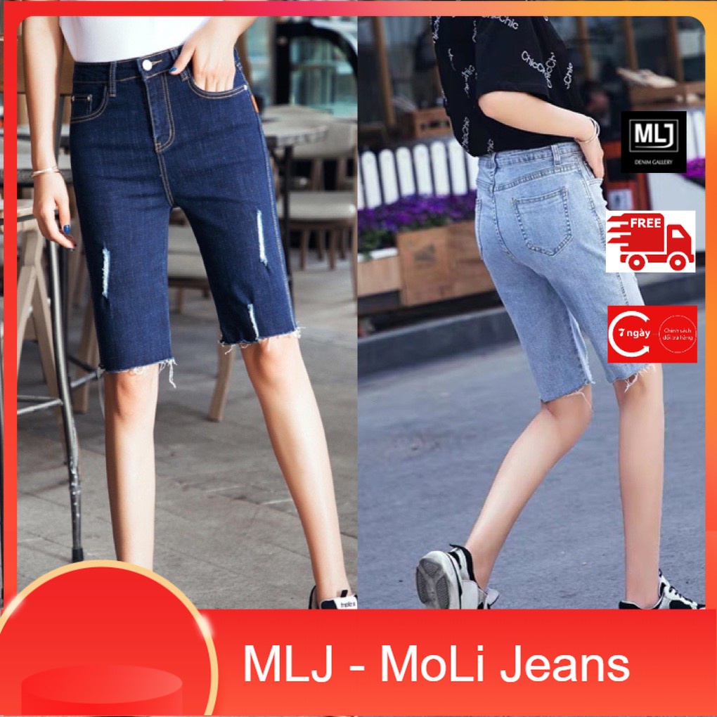 Quần jean nữ ngố / lửng lưng cao, co dãn mạnh rách kiểu đẹp dành cho người béo BIGSIZE 60-90kg Moliruan 3583