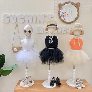 Set áo croptop và chân váy voan phồng cho bé gái Suchin