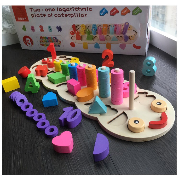 [ToyStory] Đồ Chơi Gỗ - Bộ Giáo Cụ Montessori Giúp Bé Học Đếm - Hình Khối Cột Tính Màu Sắc Con Sâu - Trẻ Em Thông Minh