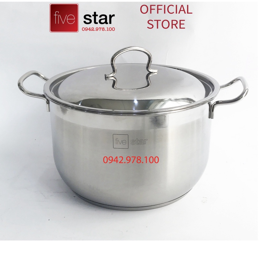 Nồi luộc gà inox 430 cao cấp Fivestar 3 đáy dùng được bếp từ , gas , hồng ngoại , tặng 2 muỗng canh ( 26/28/30/32/36cm )