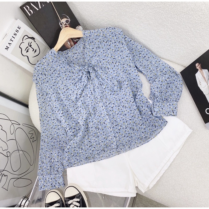 SET ÁO HOA THẮT NƠ + SHORT TRẮNG