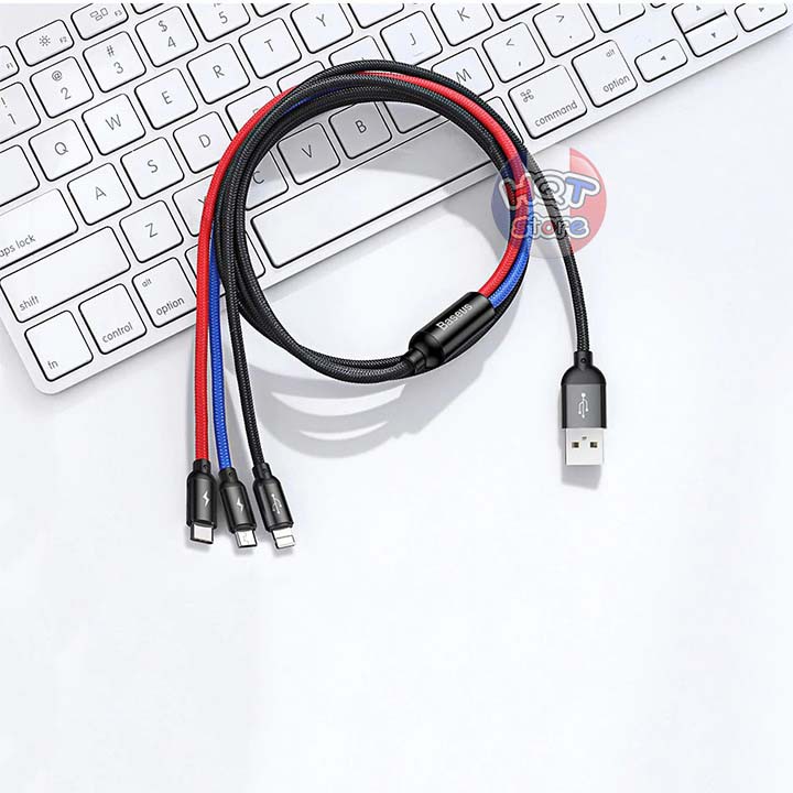 Cáp sạc 3 đầu Baseus 3 in 1 Type C Lightning Micro USB 30cm / 120cm