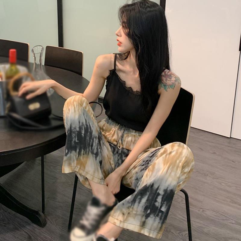 Quần dài ống rộng in họa tiết thời trang Hàn Quốc cho nữ