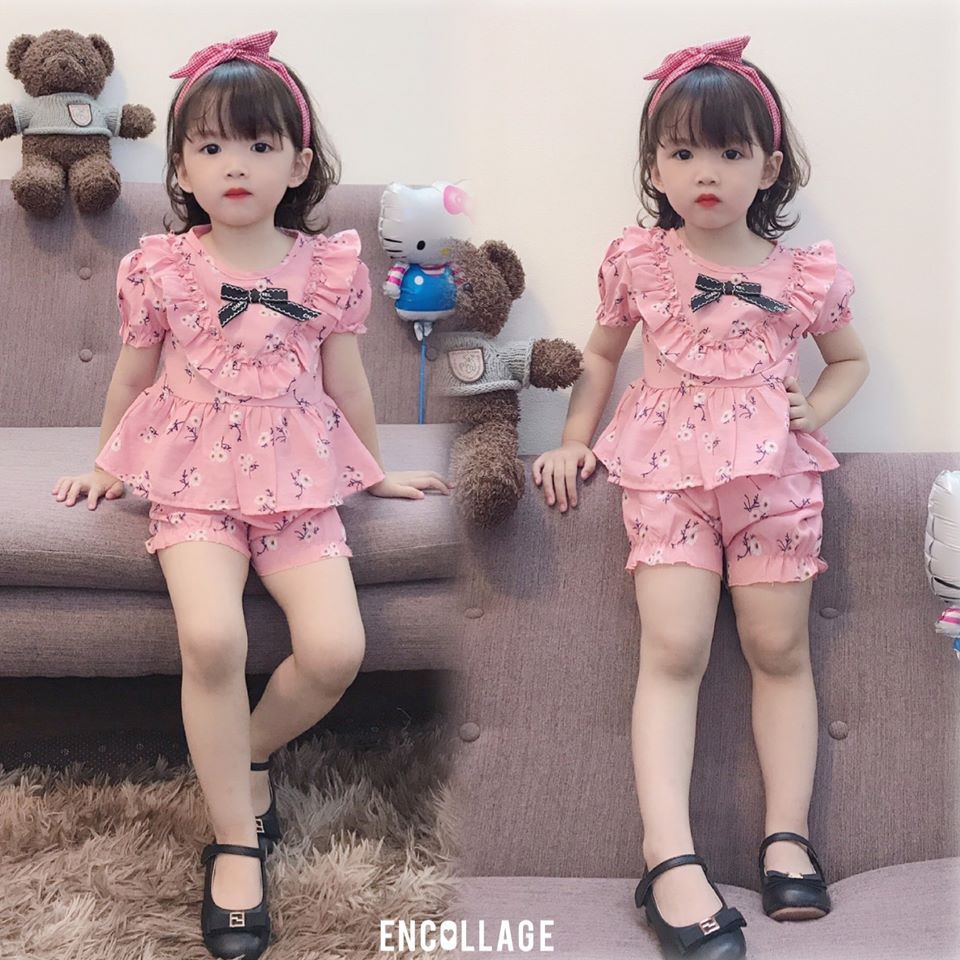 Bộ cộc đũi bé gái bo phối nơ dễ thương cho bé 8-10kg (0-5 tuổi)