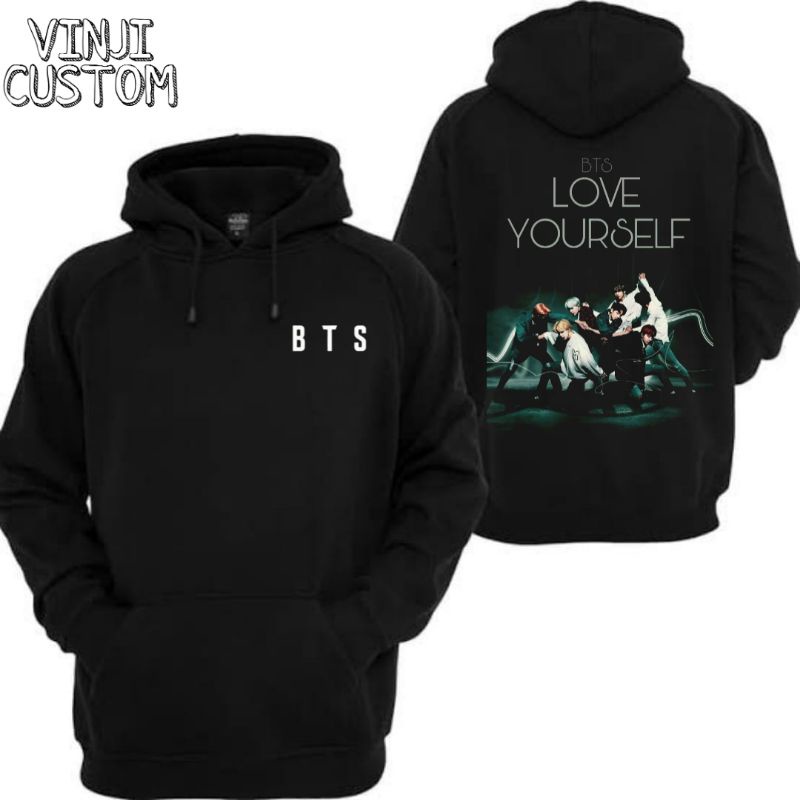 Áo Khoác Hoodie cotton Không Dây Kéo In Tên Nhóm Nhạc Bts Màu Đen Dành Cho Nam Nữ / Người Lớn / Trẻ Em