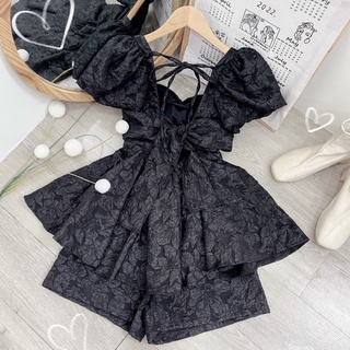 Set áo quần gấm hoa nổi