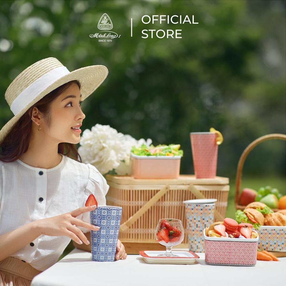 Combo trung thu: Bộ quà tặng hộp sứ + ly sứ dưỡng sinh Minh Long họa tiết Komos kèm hộp và túi giấy sang trọng (cb4)