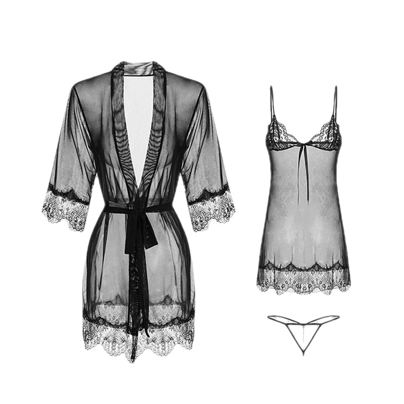 Set Váy Ngủ 2 Dây Sexy Xuyên Thấu Gợi Cảm Ren Cao Cấp Kèm Áo Choàng VN054 | BigBuy360 - bigbuy360.vn