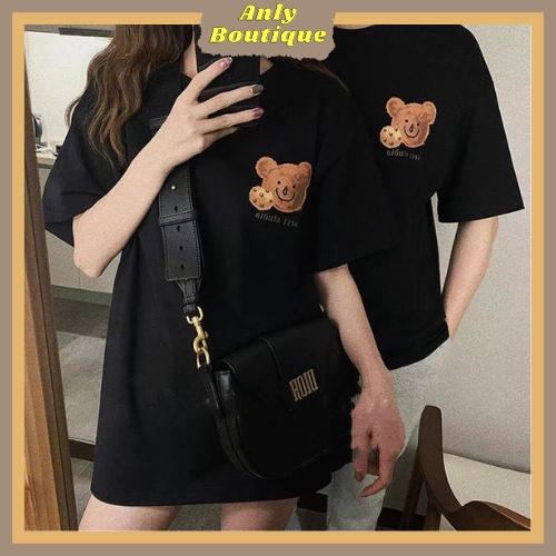 Áo thun tay lỡ J25 gấu nâu nhỏ unisex Anly Boutique basic tee mùa hè phông trơn nam nữ oversize form rộng đường phố