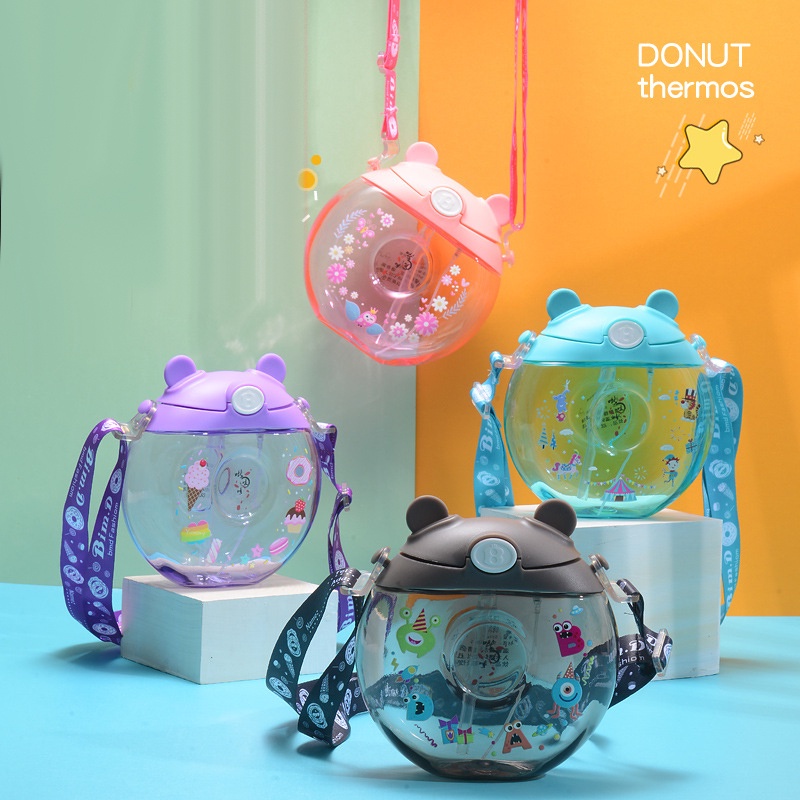 Bình Nước Nhựa PP 500ML Hình Bánh Donut Dễ Thương Cho Bé