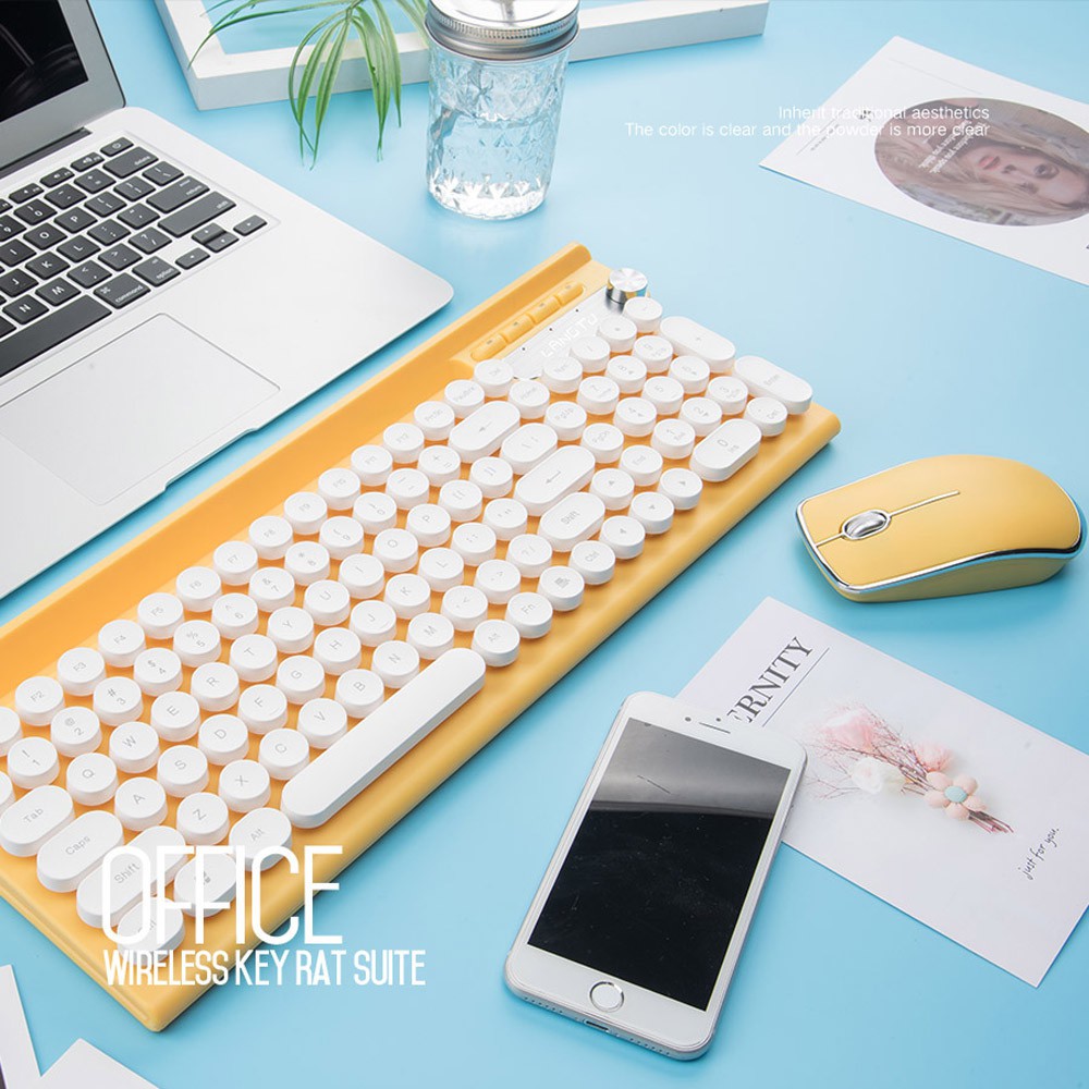 Combo Bộ Bàn Phím Và Chuột Không Dây 2.4G Ergonomic Chơi Game Tắt Tiếng Chuột Bàn Phím Đa Phương Tiện Full-Kích Thước