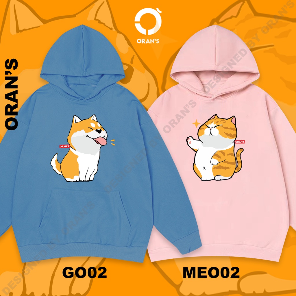 Áo Hoodie đôi in hình chó mèo lườm màu chất nỉ cotton lót bông cao cấp form rộng unisex ORANS - ORAN'S HOODIE COUPLE 02