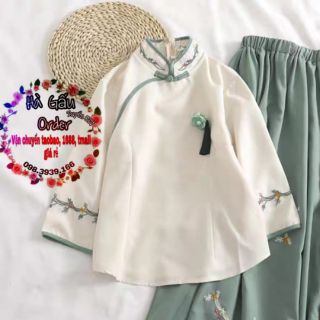 Sét váy áo sườn xám vải lanh ( Hà Gấu order )  hagauorder hagauorder