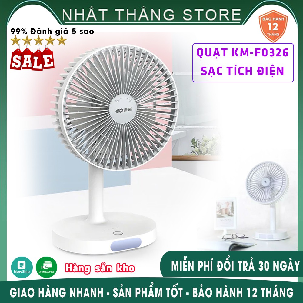 QUẠT TÍCH ĐIỆN ĐỂ BÀN MINI KM-F0326 CÓ ĐÈN ✅BẢO HÀNH 12 THÁNG✅
