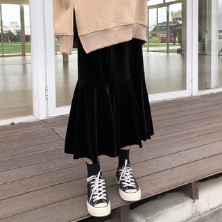 (FREESIZE) CHÂN VÁY NHUNG ĐEN KIỂU ĐUÔI CÁ