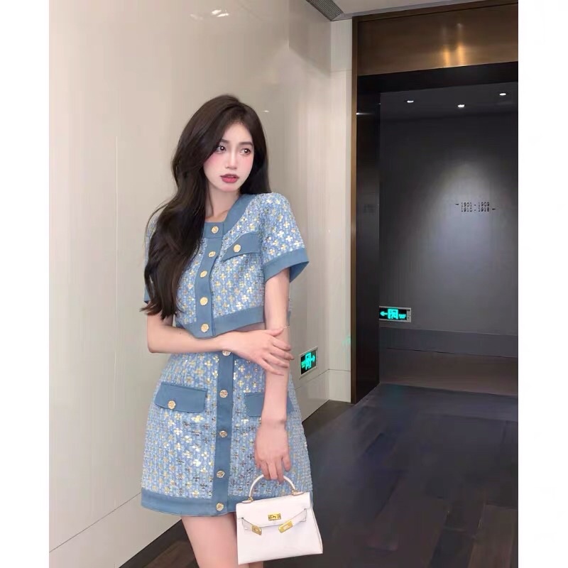 Sét váy dạ Tweet ánh kim lấp lánh hàng cao cấp Oder kèm ảnh thật