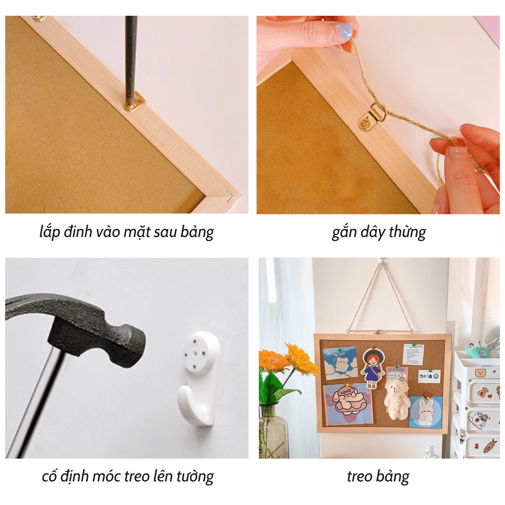 Bảng ghim gỗ bần, Bảng ghim treo tường ghi chú tài liệu, tranh ảnh phù hợp làm quà tặng decor bàn học