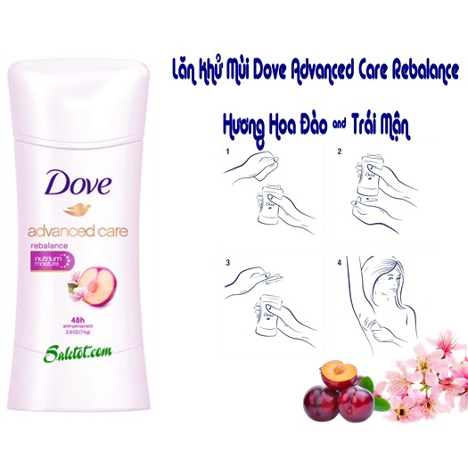 Lăn khử mùi dạng sáp Dove Advanced Care Cleartone 48h (hương hoa đào)