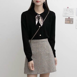 Áo len nữ cổ đức kèm khăn lụa siêu xinh