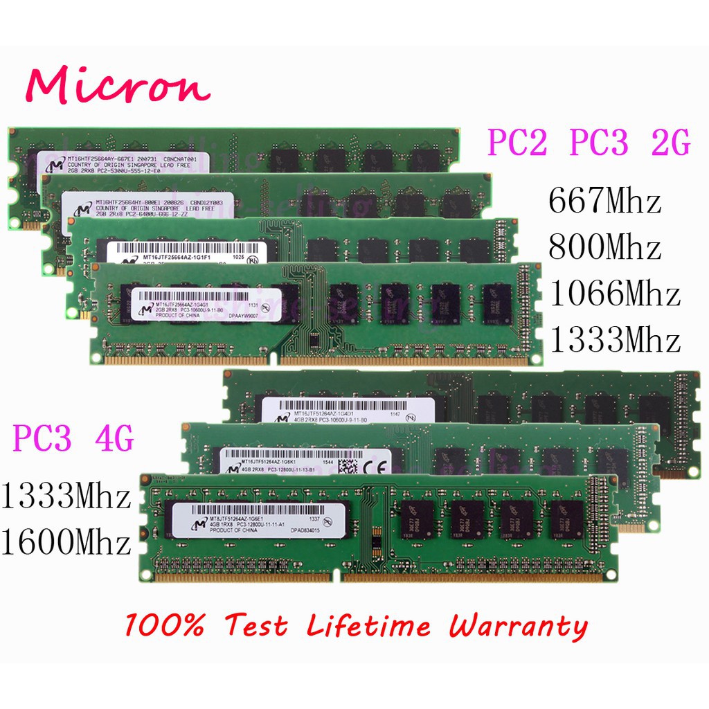 Ram Micron 2g 4g Ddr3 Ddr2 2rx8 1rx8 5300 6400 8500 10600 12800 Pc2 Pc3 667mhz 800mhz 1066mhz 1333mhz 1600mhz Dimm