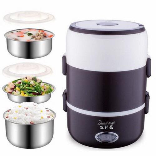 Hộp cơm hâm nóng 3 tầng cắm điện inox, hộp cơm 3 tầng ủ cơm tự động