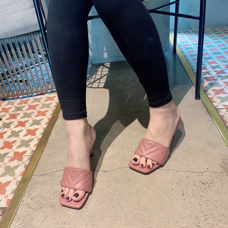 Guốc quai ngang may chỉ - Giày đế cao gót 7cm