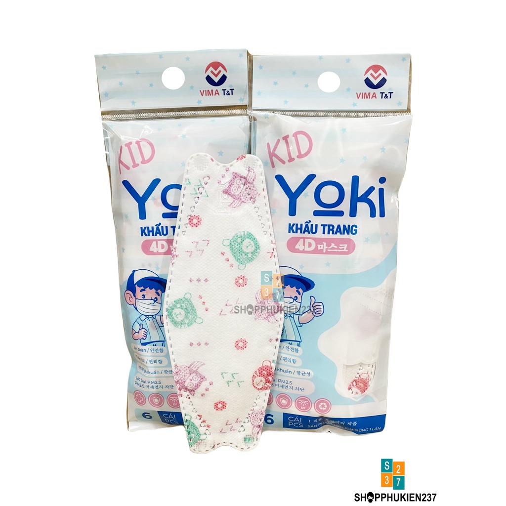 Khẩu trang 4D Yoki cho bé bịch 6 cái tiêu chuẩn KF94 / Landmask