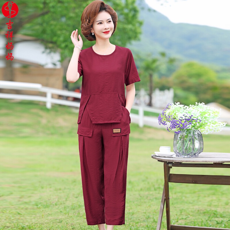 Áo Thun Cotton Lanh Tay Ngắn Màu Trơn Phong Cách Phương Tây Dành Cho Phụ Nữ Trung Niên Thời Trang Mùa Hè 2022