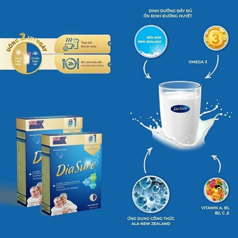 Combo 2 lon 850g sữa non tiểu đường Diasure cam kết chính hãng, date mới