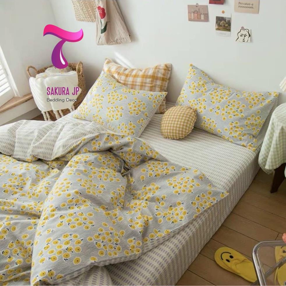 HÀNG MỚI- Set 4 món chăn ga gối cotton poly Vintage cao cấp Hàn Quốc-Chăn Ga Gối Poly