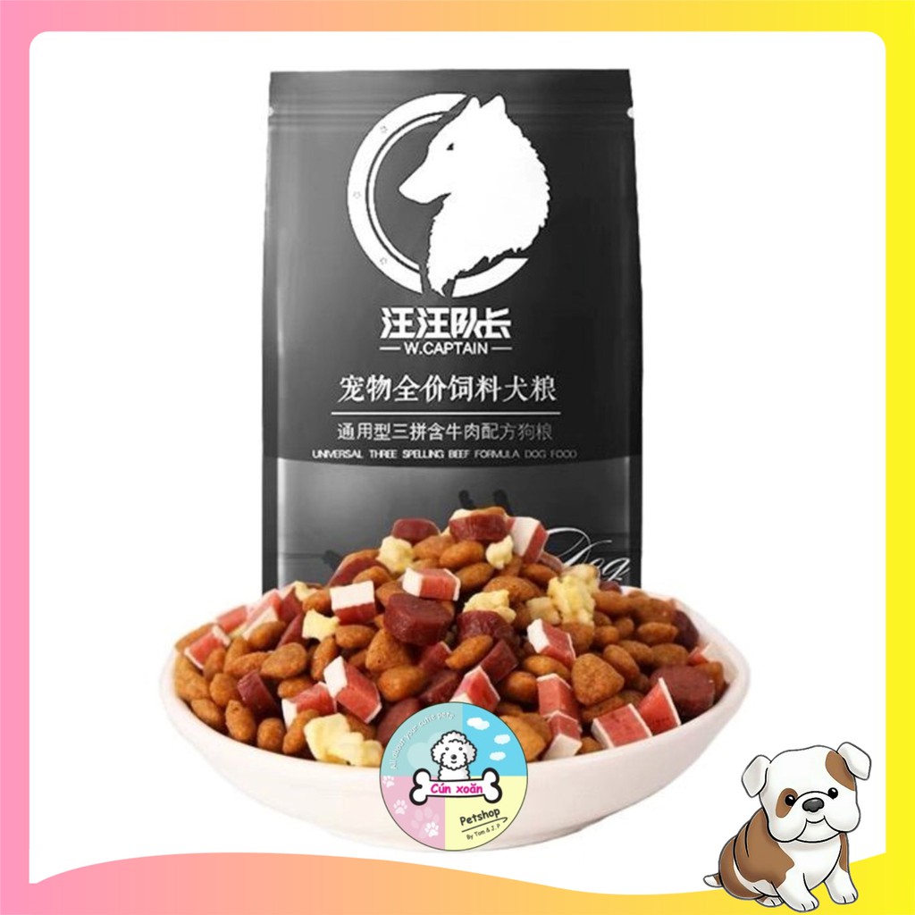 Thức ăn hạt cho chó Captain (Túi 2.5Kg) mix thịt bò, phô mai, cá, rau củ