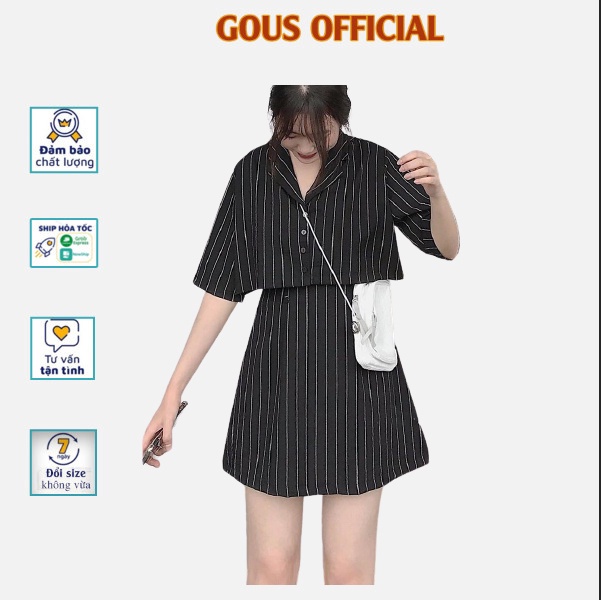 Set Đồ Chân Váy Ngắn Cùng Với Áo Croptop Kẻ Sọc Tay Lỡ Chất Vải Đũi Dệt Mịn MALL - 8111 GOUS OFFICIAL