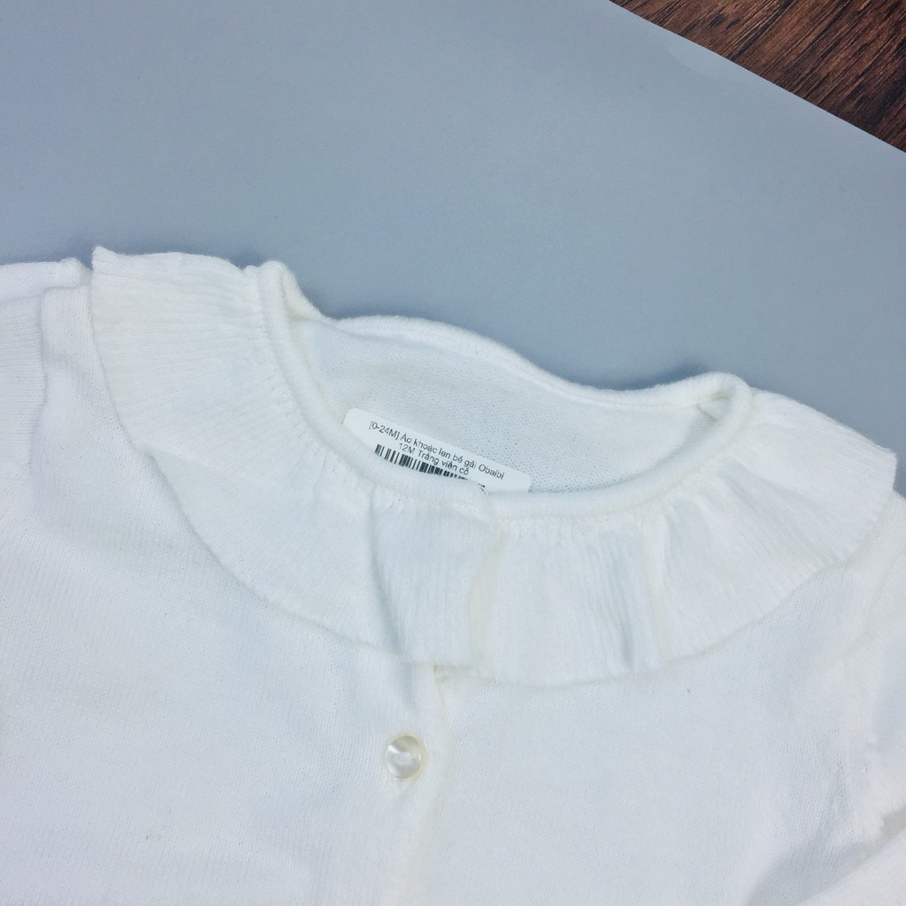 Áo khoác len bé gái Obaibi - Trắng viền cổ