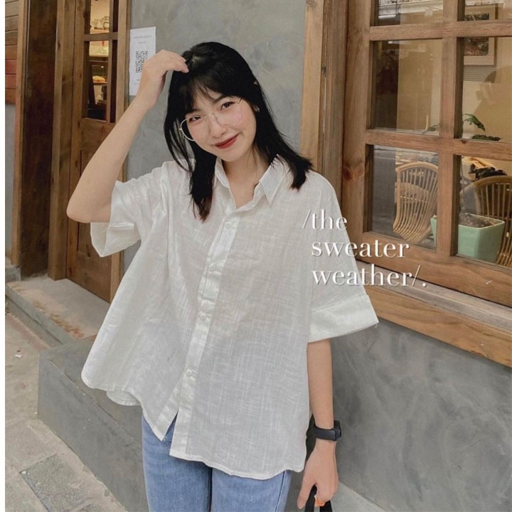 ÁO SƠ MI NỮ form rộng tay ngắn cổ trụ oversize kiểu babydoll basic bánh bèo mặc đi học làm công sở thời trang Hàn Quốc