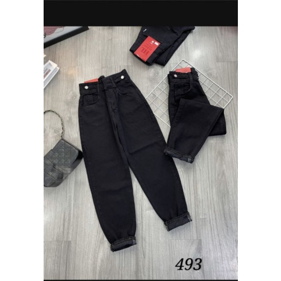 Quần jean baggy nữ,Quần bò ống đứng lưng cao hai cúc