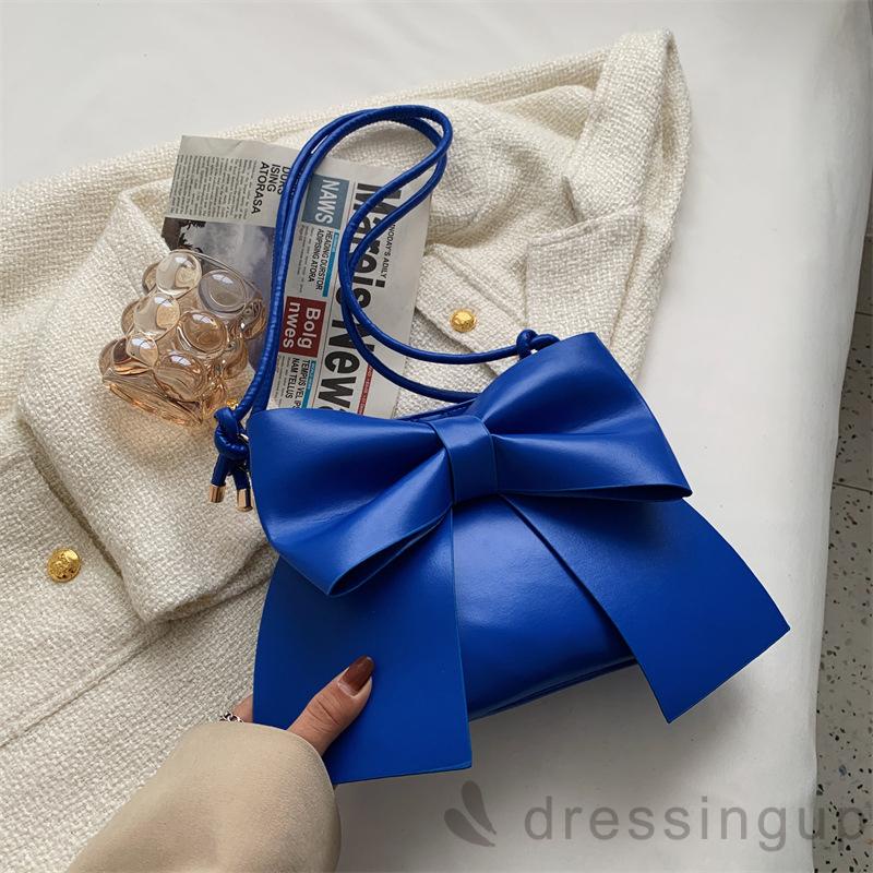 DRE-Female Shoulder Bag, Multipurpose Solid Color Bowknot Handbag Tote Bag for Women, White/Blue/Black