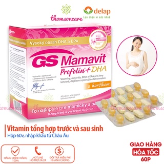 Vitamin tổng hợp cho bà bầu GS Mamavit Có DHA và EPA cho phụ nữ mang thai và cho con bú Hộp 60 viên Gsmamavit