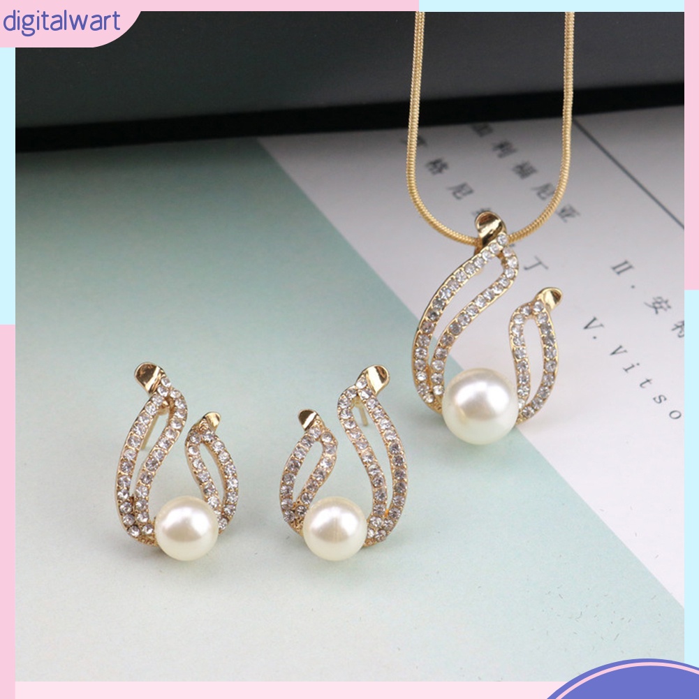 Bộ Vòng cổ + Bông Tai Đính Ngọc Trai Nhân Tạo Hình Giọt Nước