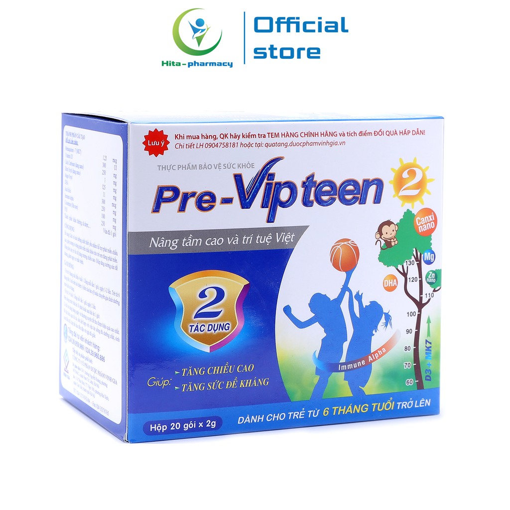 Pre-Vipteen 2 bổ sung calci và dưỡng chất cho trẻ từ 6 tháng tuổi Hộp 20 gói