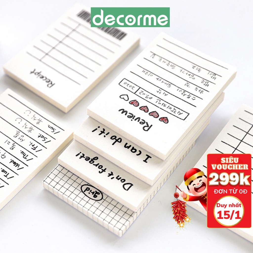 Giấy note basic 50 trang DecorMe ghi chú kiểu dáng đơn giản họa tiết dùng trang trí sổ DecorMe