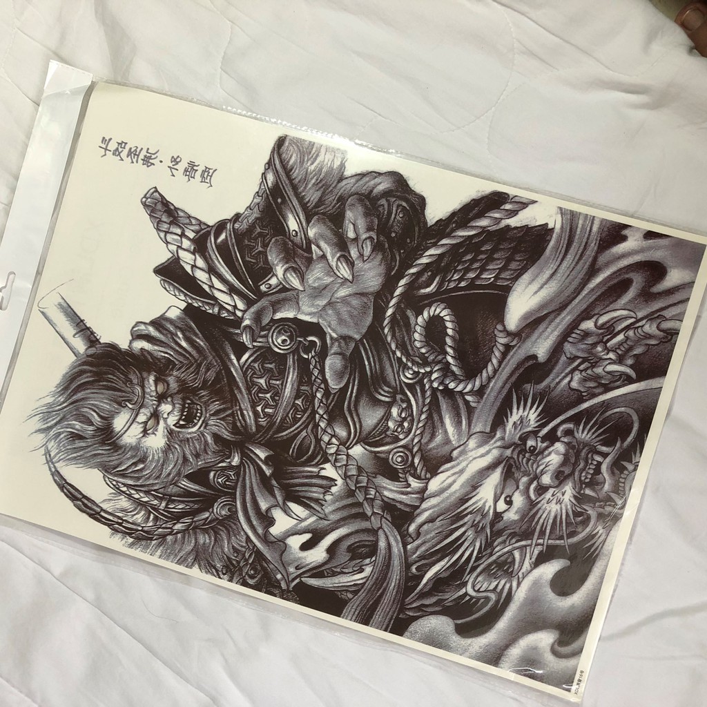 Hình Xăm Dán Kín Lưng Tề Thiên Mặt Quỷ Kín Lưng Trắng Đen 34X48Cm- Tặng Bắp  Tay Tattoo 15X21Cm | Nông Trại Vui Vẻ - Shop