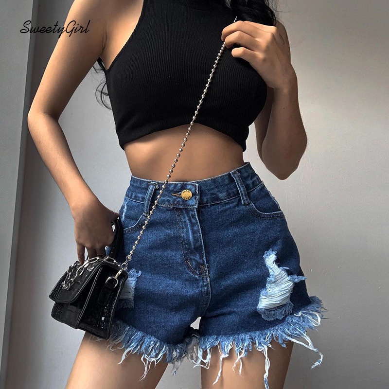 Quần Short Denim Rách Ống Thẳng Thời Trang Dành Cho Nữ 2022