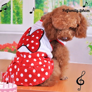 Áo đầm nơ đỏ chấm bi minne mickey cho thú cưng chó mèo