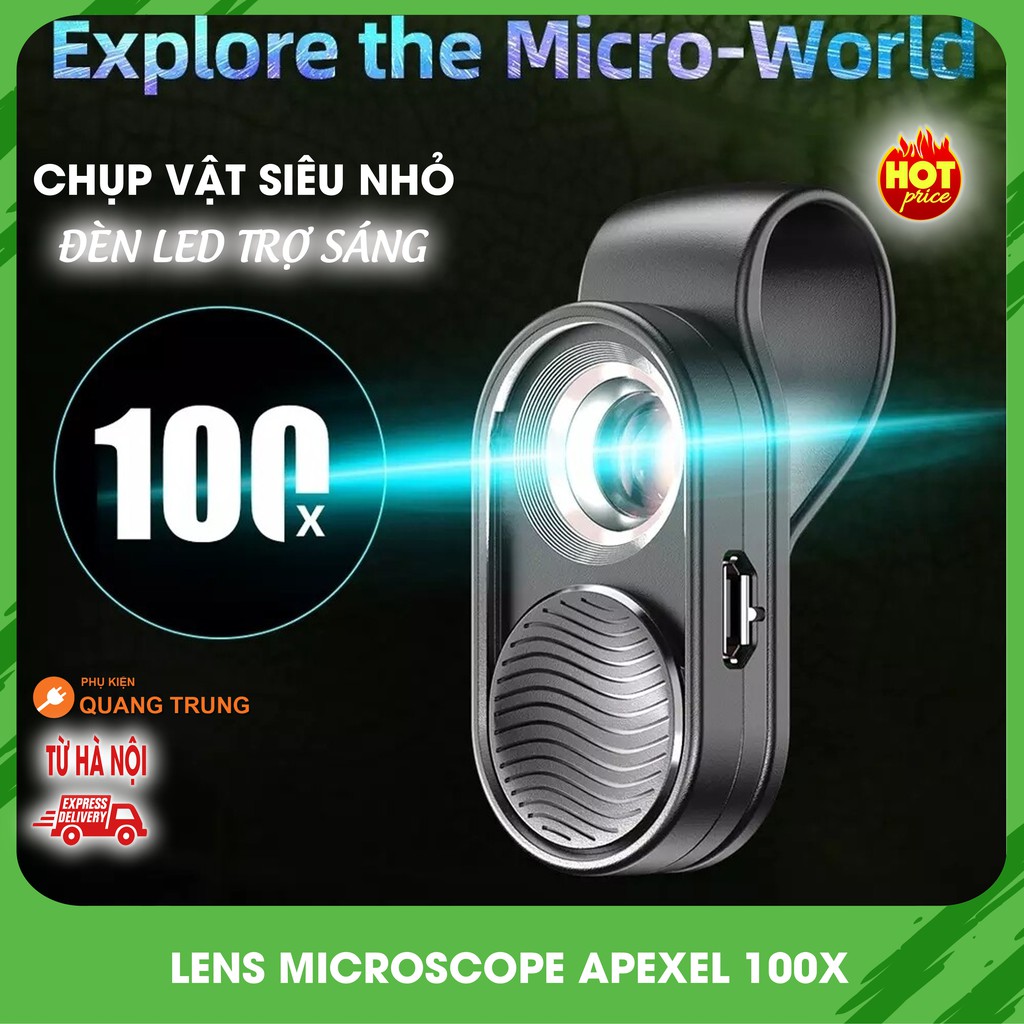 Lens,ống kính siêu macro Apexel microscope 100X dành cho điện thoại