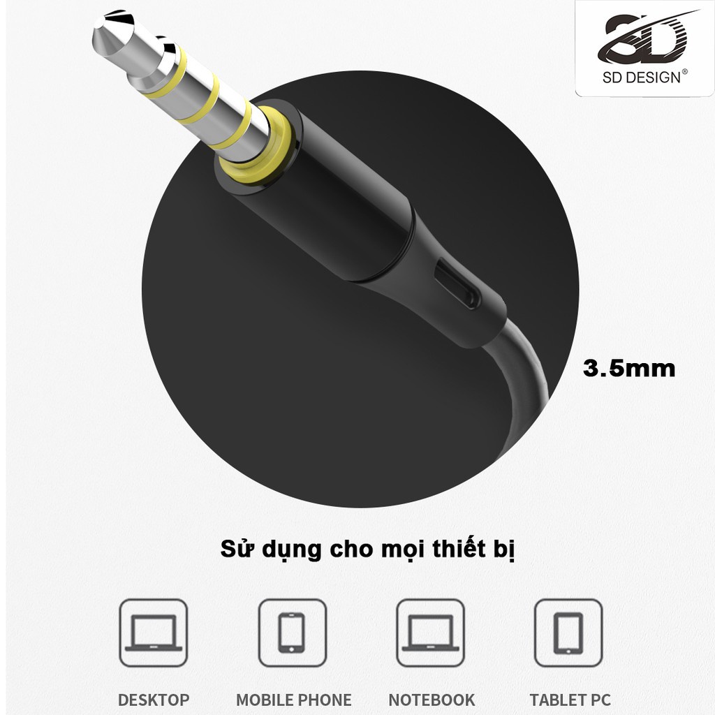 ⚡Mới⚡Tai nghe dây nhét tai H6 chính hãng SD Design dùng cho điện thoại jack 3.5mm,có mic bảo hành Chính Hãng 1 NĂM