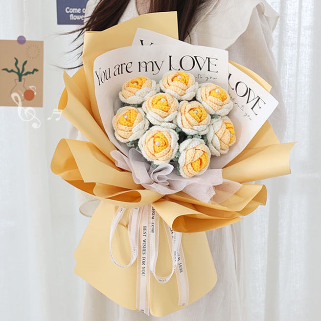 Sản Phẩm Hoàn Thiện Bó Hoa Hồng Đan Len Thủ Công Màu Gradient Sáng Tạo Làm Quà Tặng Sinh Nhật Bạn Gái