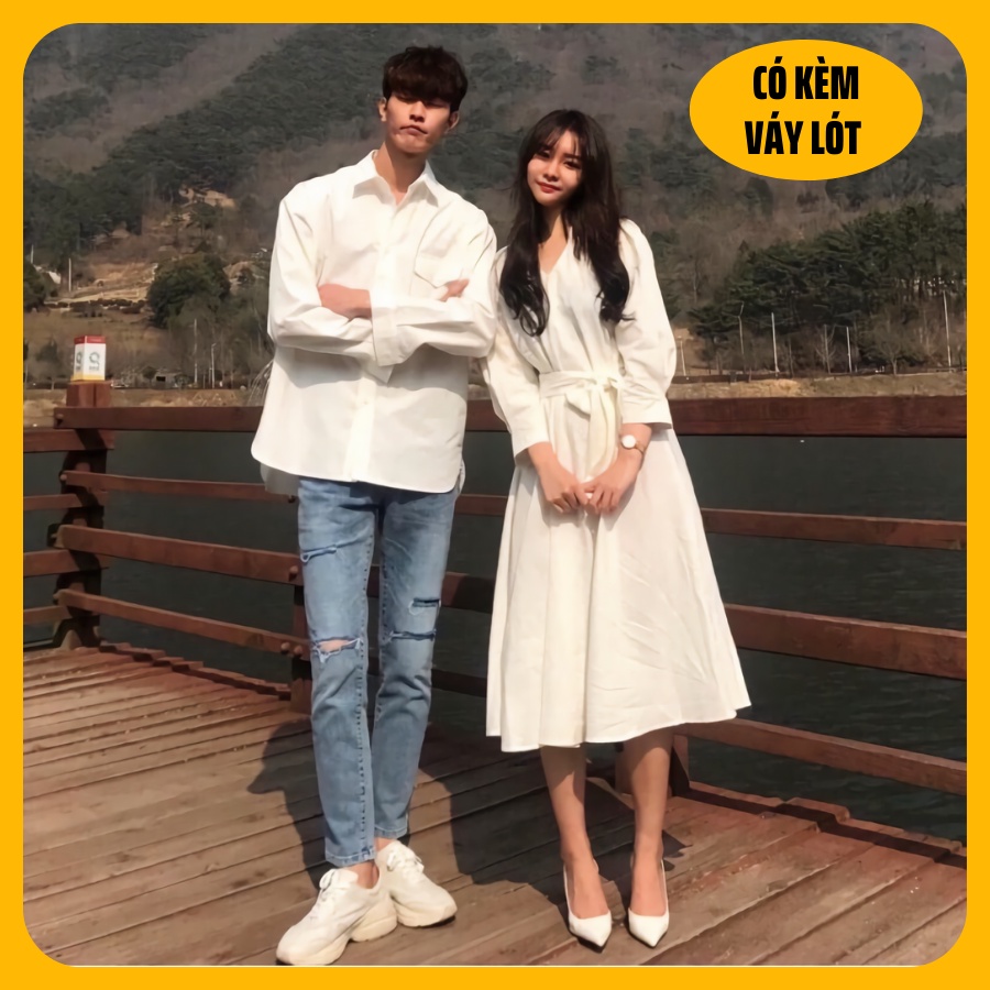 Áo đôi áo cặp - CAO CẤP - Đồ đôi nam nữ đẹp Set váy sơ mi đôi phong cách Hàn Quốc