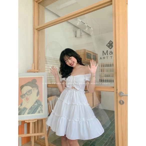 Đầm babydoll tiểu thư, váy nữ sang chảnh rút dây khoét eo ullzang _Rosyhana