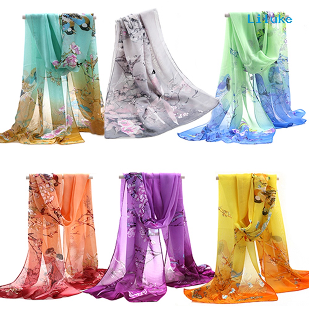 Khăn Choàng Chiffon Dài Mềm Mại In Họa Tiết Hoa Thời Trang Cho Nữ