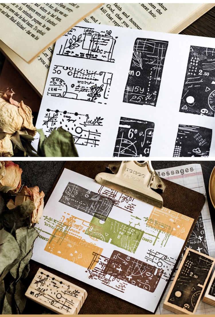 DecorMe Con dấu gỗ họa tiết toán học trang trí sổ tay, làm bullet journal